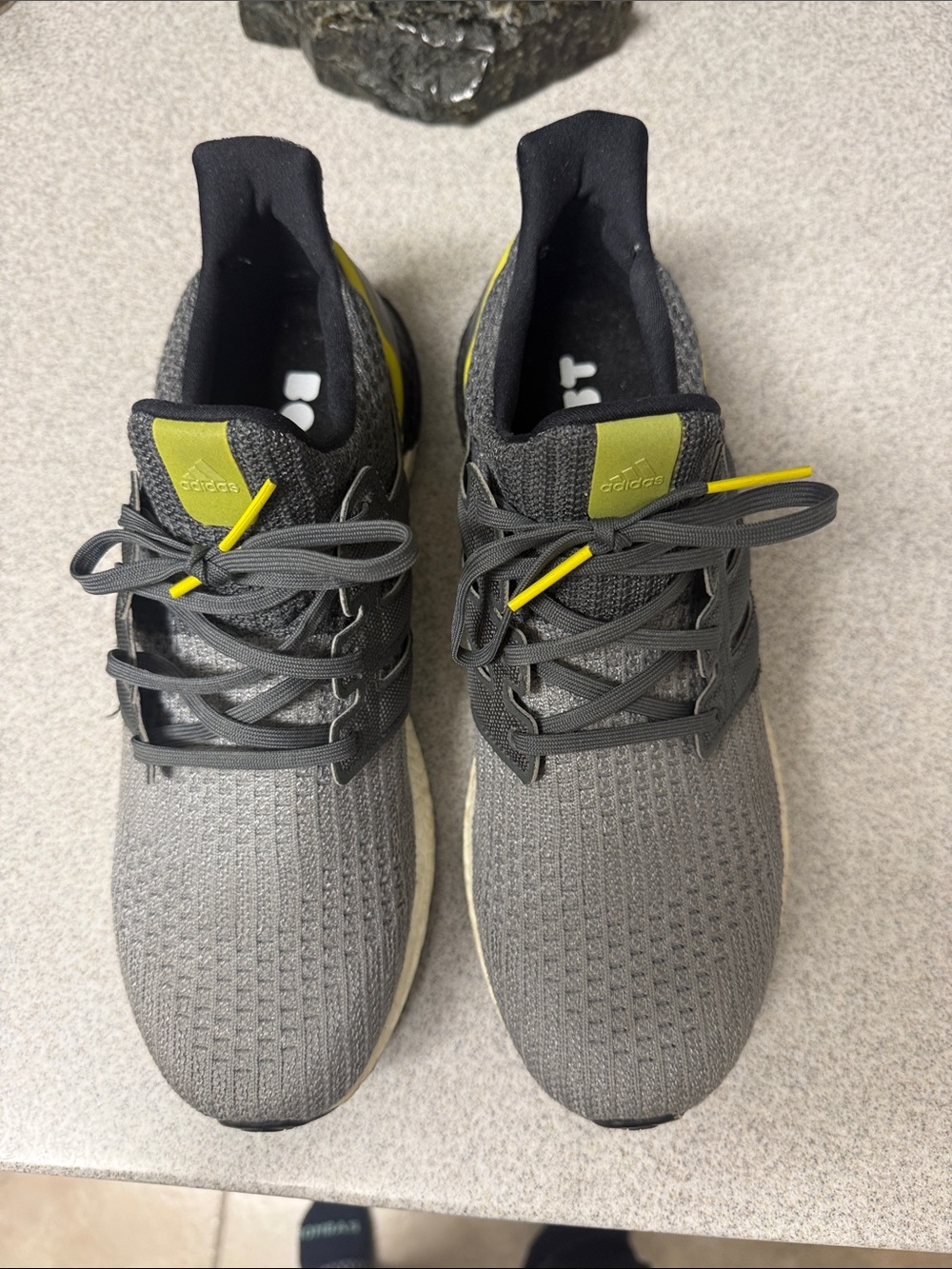 adidas ultraboost 11 Men's Gray Knit Running Shoes with Yellow Accents